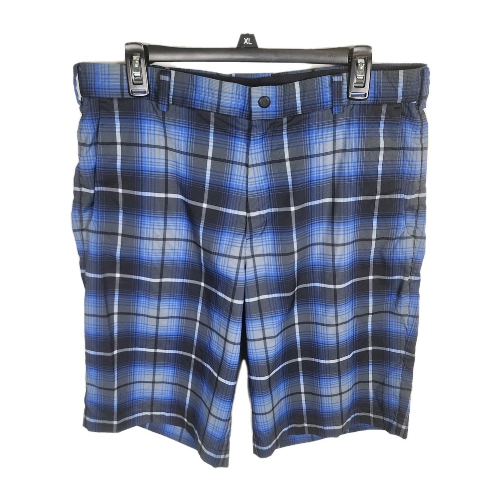 Nike Dri-Fit Golf Shorts Mens 34 Blue Plaid‎ Performance Pockets Outdoor Sports